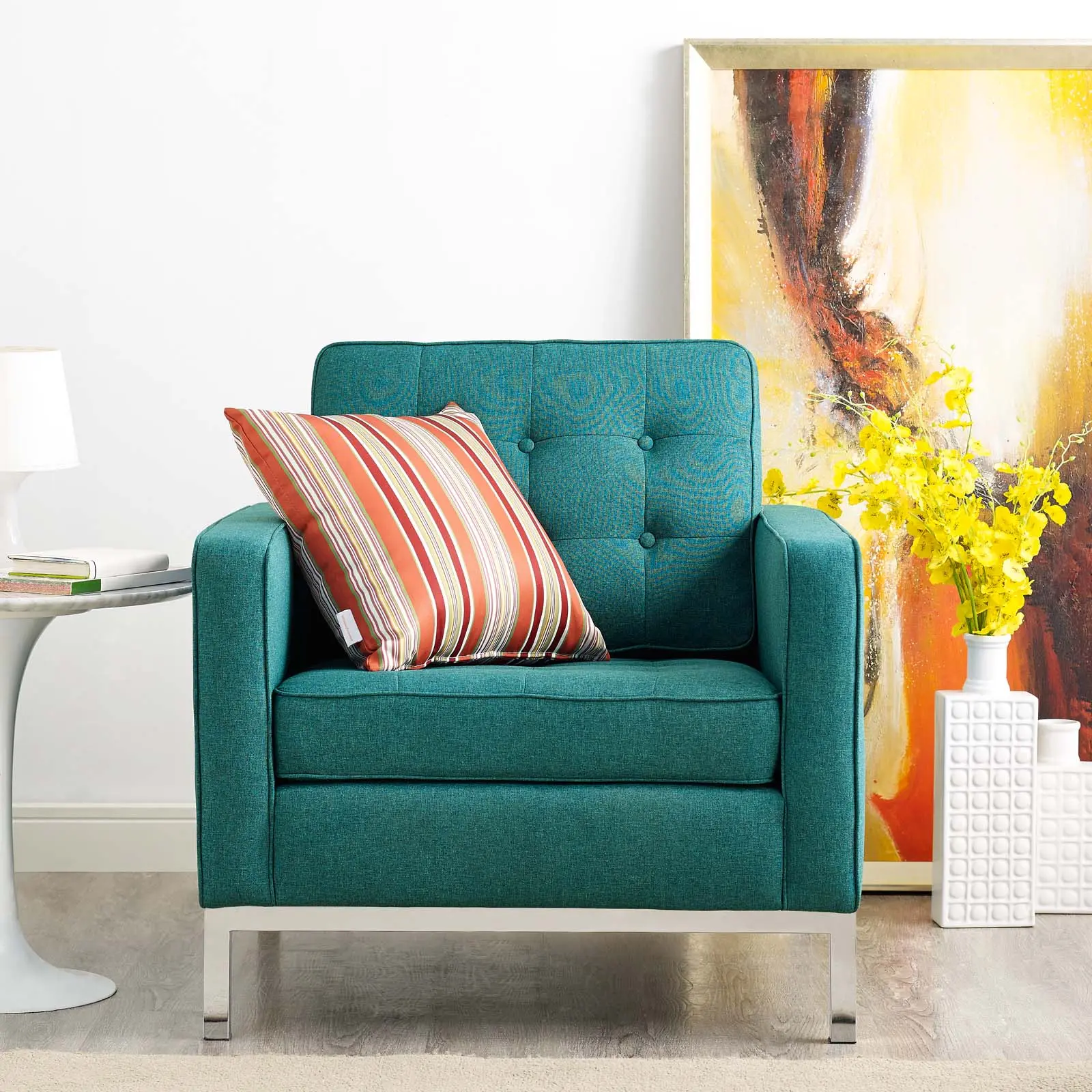 Modway Loft Upholstered Fabric Armchair, Teal Indoor Furniture Chair - Preferred Choice for Reception Areas, Ideal for Hotels, Fortune 500 Companies, Perfect for Indoor Use, Indoor Use Perfect