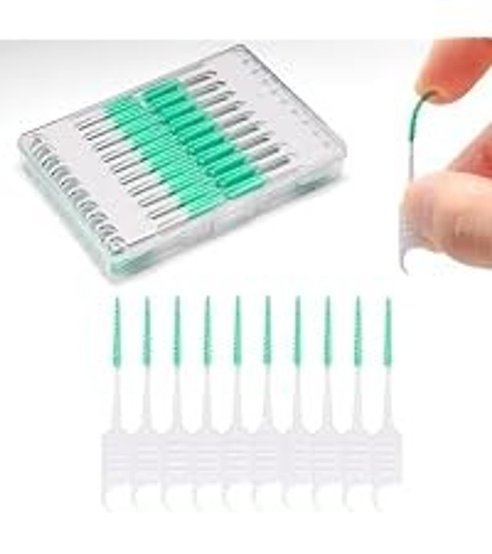 300PCS Dental Floss Picks,Dual-Use Interdental Brushes,Soft Silicone Brush Head Toothpicks, Tooth Picks Flossers for Teeth Braces Cleaning (Blue)