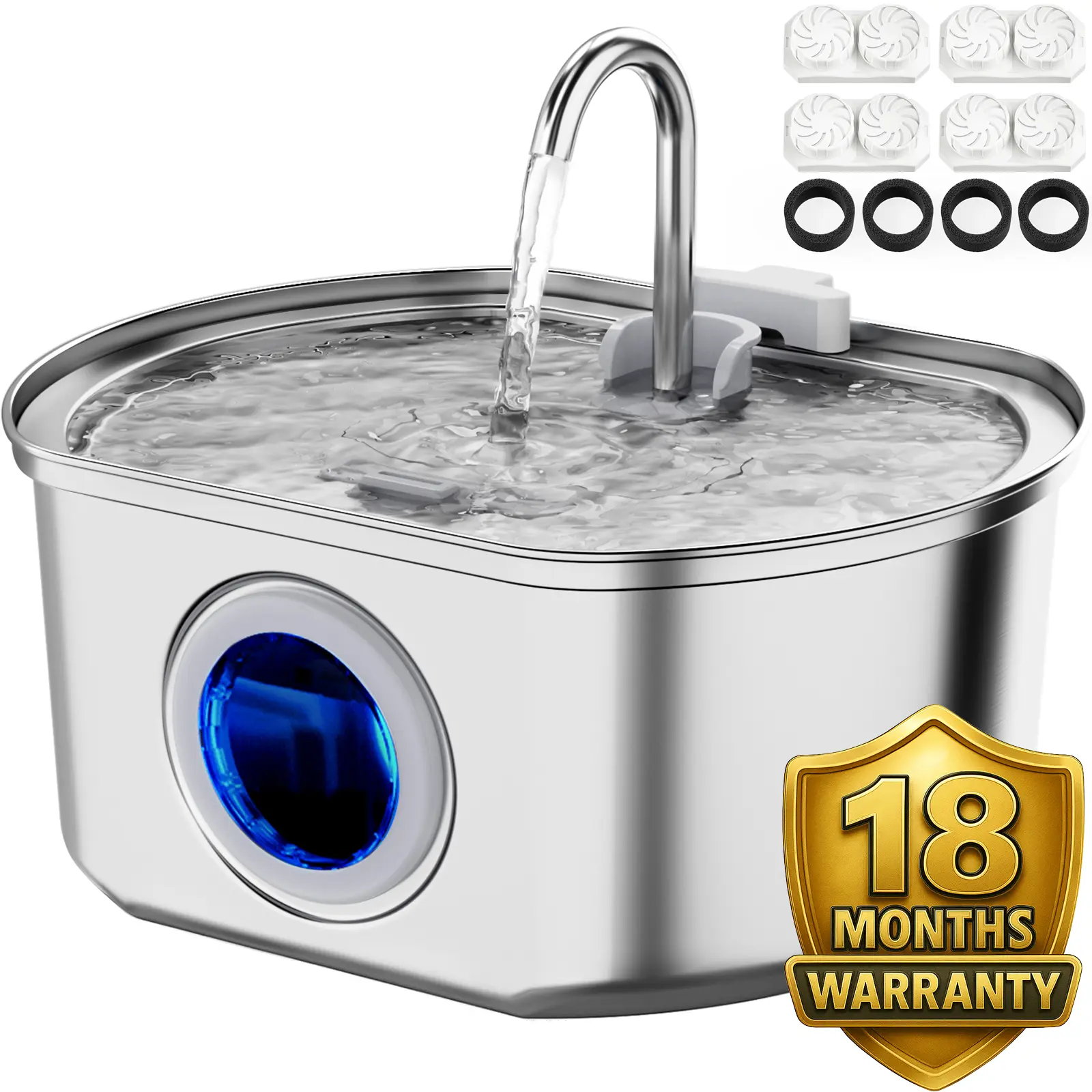 4-Stage Purified Water System |Neareal 3.2L/108oz CatFountain 100% Food-Grade 304 Stainless Steel anAutomatic Dispenser with an Ultra-Quiet Pump and LEDWater Window for Ultimate Pet Health CozyVibes