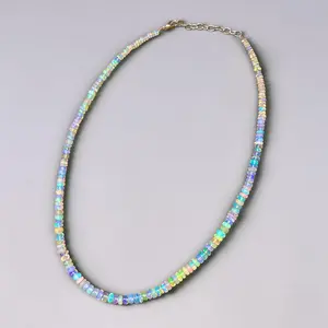 Natural Ethiopian White Opal Beaded 16" Necklace - Sterling Silver Plated