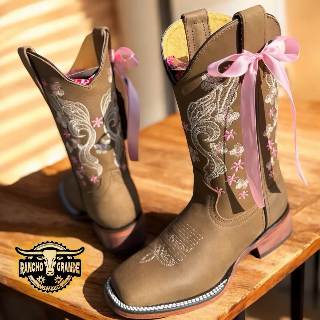 Bota Vaquera para Mujer Piel Genuina / Pink Design Square  Toe Women Boots Genuine Leather