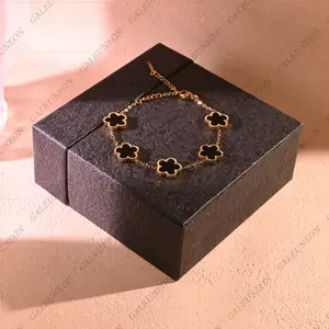 Galeuneon Flower Cute Link Bracelet Women's 18K Gold Jewelry Gift with Colorful Clovers Adjustable Length & Strap Design Ideal for Special Occasions