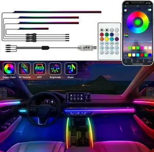 4-in-1 RGB Car Interior Acrylic LED Strip Lights, Music Sync Ambient Lighting, APP & Remote Control, USB Powered Flexible Mood Lights