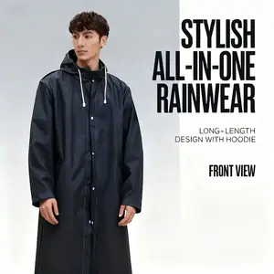 Men's Reusable EVA Long Raincoat, Windproof Waterproof Trench Coat for Hiking Fishing Dog Walking Outdoor Activities