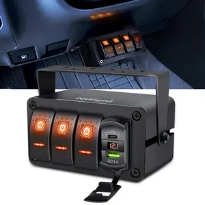 Nilight 3 Gang Rocker Switch Box 12V SPST ON Off Toggle Switches PD Type C and QC 3.0 USB Sockcet Voltmeter Orange LED Light Waterproof Aluminum Mount Bracket Panel DIY Stickers for Boat Car RV Truck fathersdaygift
