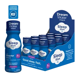 Dream Water Sleep Aid Shot – Snoozeberry Flavor – Melatonin, GABA, 5-HTP – Fast-Acting Nighttime Sleep Support Drink for Deep Sleep, Relaxation & Calm – Sleep Shot Supplement (12 Pack)