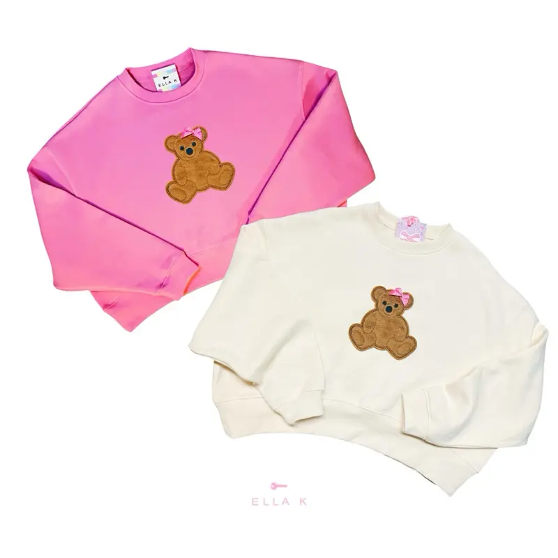 Coquette Teddy Bear Pullover / Faux Fur Teddy Bear Cropped Pullover (Dropped Shoulder) / Embroidered Appliqué Teddy Bear Patch Pullover /  Oversized Cropped Sweatshirt /  Womenswear