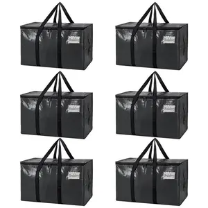 Large Moving Bags 6 Pack Black Heavy Duty Totes for Storage with Visible Labels Wrap Around Handles Space Saving Storage Bags for College Moving Day Travel Camping Gear Zipper Pouches