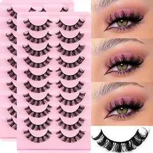 20pairs/2pack Russian Strip Lashes D Curl Fake Lashes Natural Look Fluffy Volume Wispy Synthetic Russian Lashes 3D Effect Fake Eyelashes Cosmetic, False Eyelashes Extensions