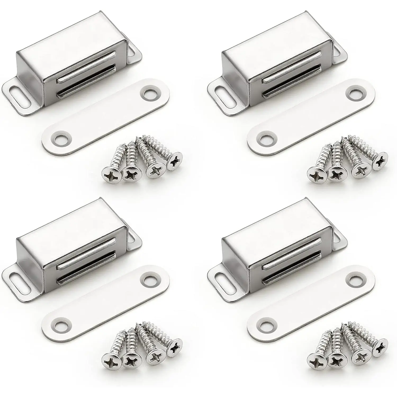 4-Pack Brushed Satin Nickel Magnetic Door Catch - Round, Smooth Edge Design, Strong Magnetic Force, Screw-In, Stainless Steel Closures, Protects Hands, Easy Installation for Kitchen Cabinets