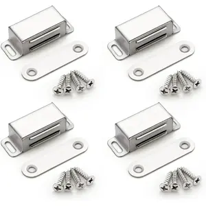 4 Pack Silver Magnetic Door Catch, Brushed Satin Nickel Cabinet Magnets, Strong Magnetic Catch Latch for Kitchen Cabinets, Drawers & Cupboards, Stainless Steel Closures