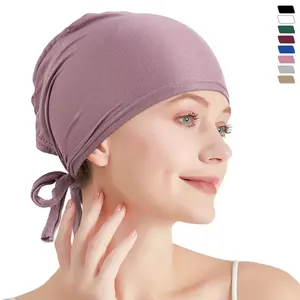 Modal Satin Hijab Cap Islam Undercap With Tie Bonnet Instant Hijabs For Women Plain Muslim Turban Bandana Handkerchief