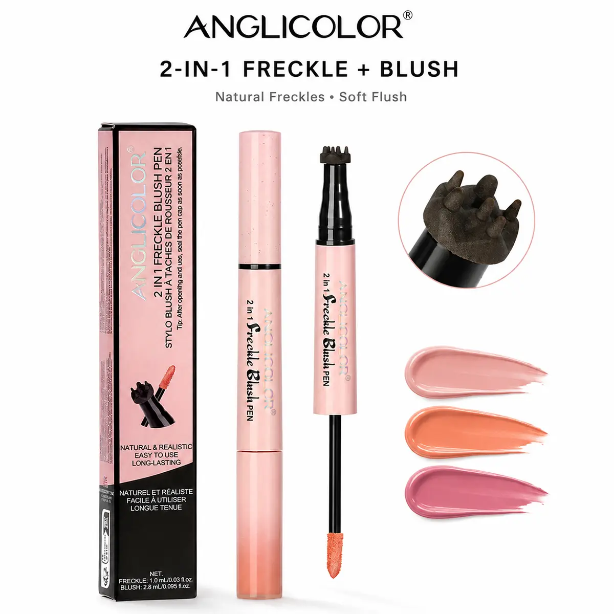 2-in-1 Freckle Blush Pen, Dual-Ended Freckle Stamp & Liquid Blush Makeup Pen, Natural Sun-Kissed Freckles Look, Soft Flush Cheek Tint, Long-Lasting Smudge-Proof Face Makeup.
