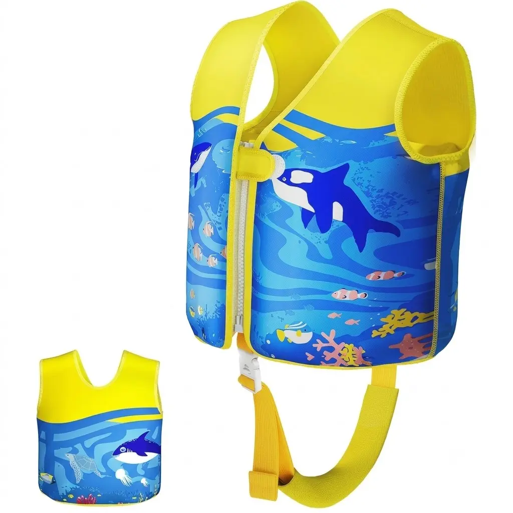 Swim Vest for Kids & Toddler 1-2-3-5-7-9 Years Old, Adjustable Buoyancy Swimming Trainer Vest for Boys & Girls 20-30-50-90 lbs, Pool Floaties Neoprene Jacket with Crotch Strap
