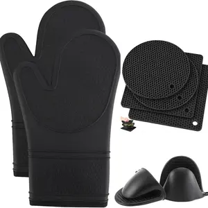 Silicone Baking Set, 8 Counts/set Including 2 Counts Oven Mitts & 2 Counts Clip Gloves & 4 Counts Multifunctional Pot Holder, Kitchen Baking Accessories