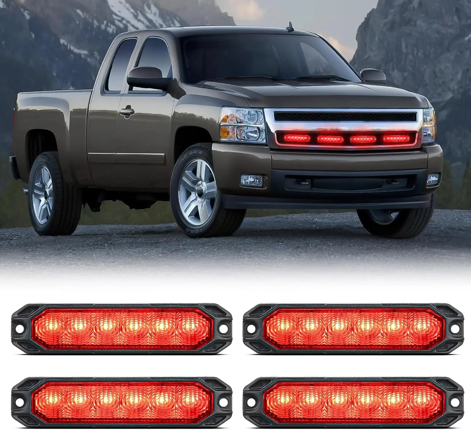 Nilight 6LED Strobe Lights 4PCS Ultra slim Surface Light bar 12-24V Sync Feature Working Flashing Light kit for Truck Car Vehicle ATV SUV UTV Red Dual Color, Strobe Light Module, Gasket