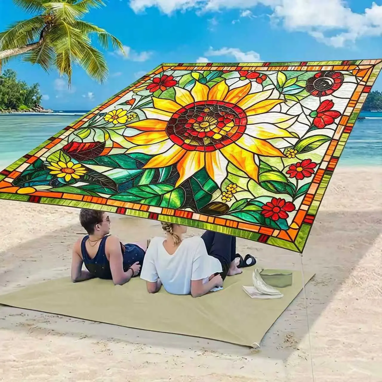 Beach Tent, UPF 50+ Beach Canopy Sun Shade, Portable  Large Pop-Up Beach Tent Sun Shelter with Sand Anchors, Ground Pegs, Easy Setup for Beach, Camping, Park, and Backyard Fun