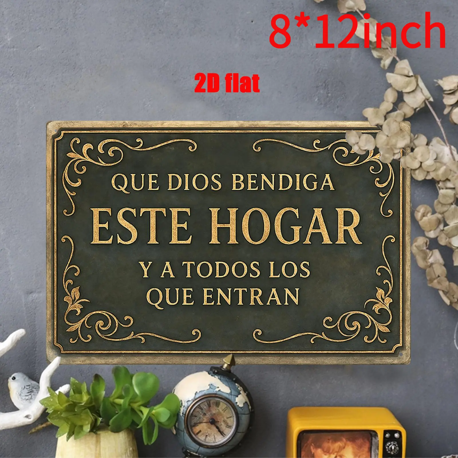 8x12 inch Metal Wall Art Sign, Wall Decoration Poster, Spanish "God Bless This Home" Theme Iron Wall Art, Suitable for Home Prayer Room, Bedroom, Study Room, Living Room, Dining Room, Ideal Gift for Friends Home Sign