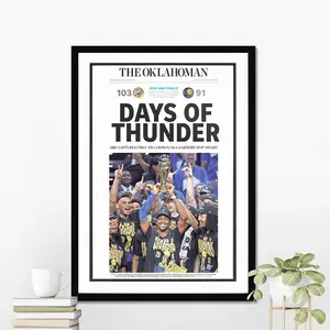 [SALE UP TO 41%] 2025 Oklahoma City Basketball Champions Poster - "Days of Thunders" Vintage Newspaper Art, NBA Retro Collector Wall Decor