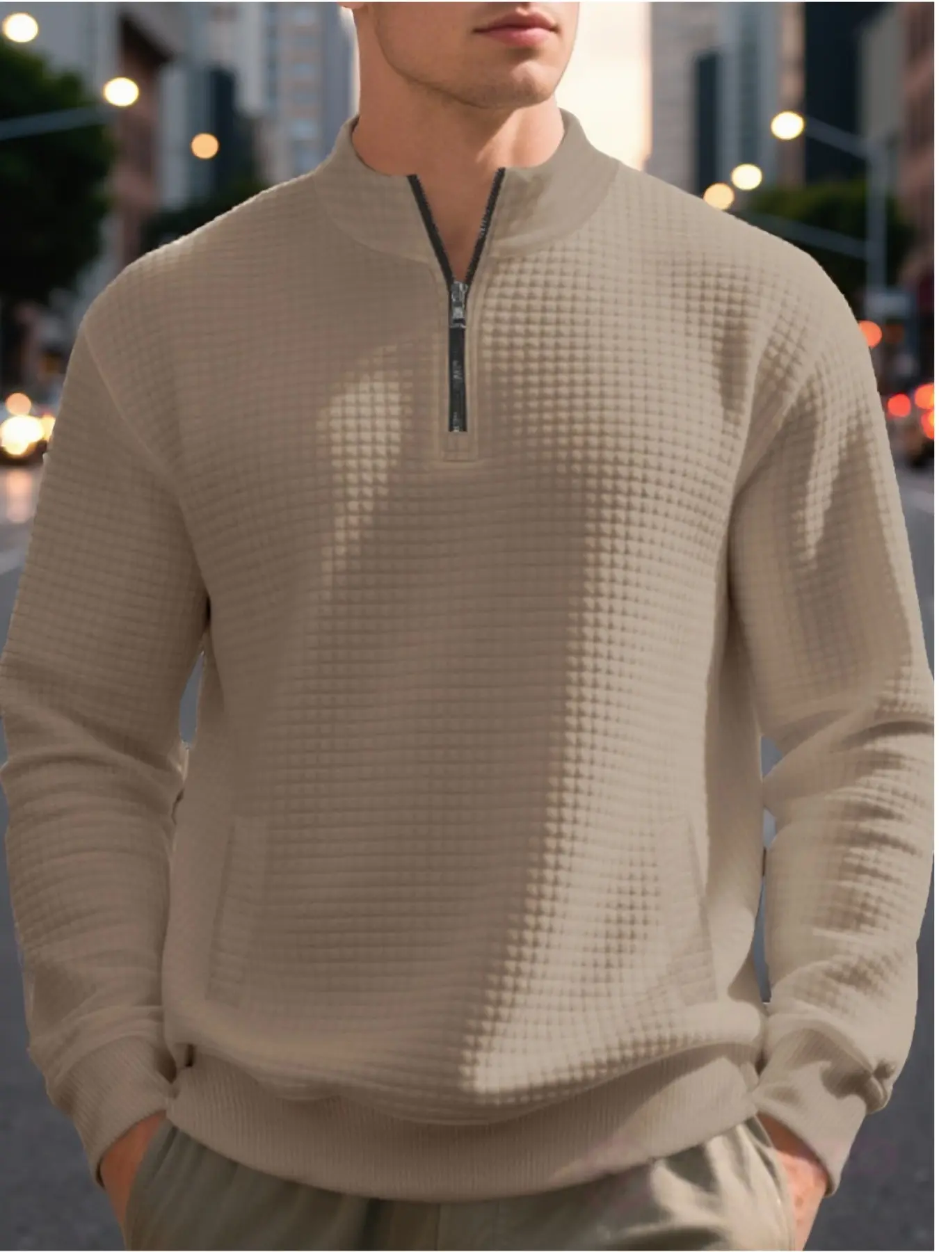 Heavyweight small checkered casual men's loose stand-up collar quarter zipper long-sleeved sweatshirt, Heavyweight streetwear sweatshirts, warm and soft fabric, suitable for daily casual and outdoor sports occasions, gifts for boyfriend christmas