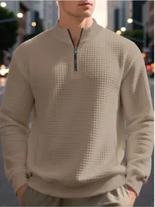 Heavyweight small checkered casual men's loose stand-up collar quarter zipper long-sleeved sweatshirt, Heavyweight streetwear sweatshirts, warm and soft fabric, suitable for daily casual and outdoor sports occasions, gifts for boyfriend christmas
