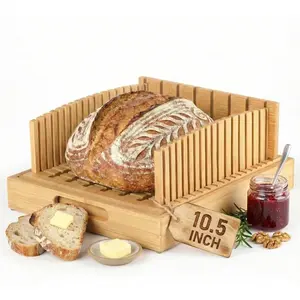 Sourdough Bread Slicer for Homemade Bread - 10.5" Wide Bamboo Guide for Large Round Loaves & Baking - Duty Stable Mortise-Tenon Structure with Crumb Catcher Tray