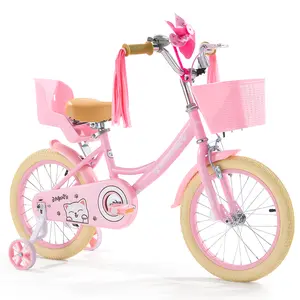 VEVOR Kids Bike,  16 Inches Princess Style Children Bicycle with Streamers & Basket, Rider Height 3.28 ft - 4.27 ft, Doll Seat & Training Wheels Included, Toddler Bike for Girls Learning to Ride, Pink