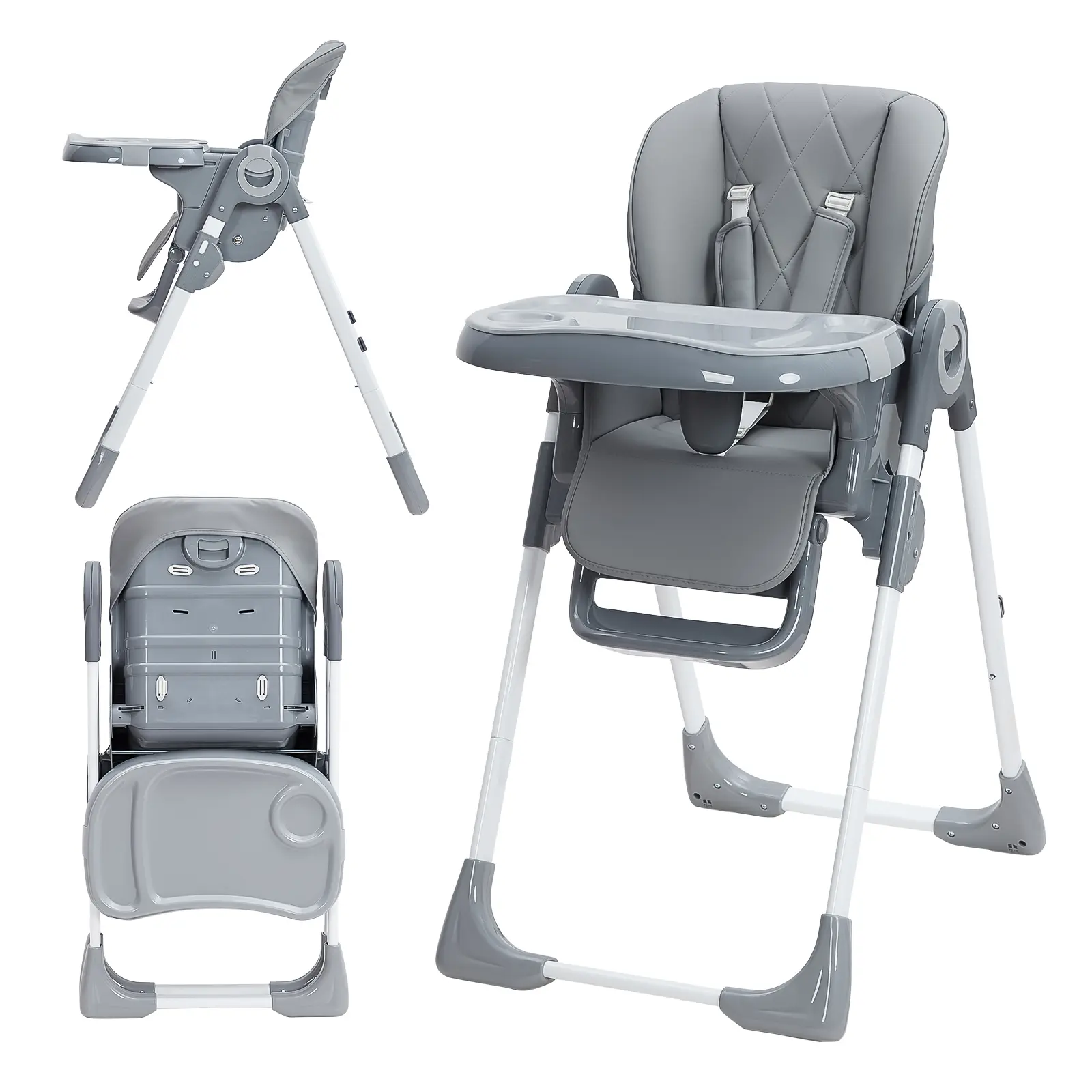 Baby high chair, multifunctional, height and tilt adjustable, foldable, suitable for infants and toddlers, comes with a removable tray, easy to clean.