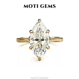 MOTI GEMS 3CT Center Marquise Cut Petite Solitaire Lab-Created Synthetic Moissanite High Setting Graduated Engagement Ring for Women D VVS1 Stackable Hypoallergenic Wedding Anniversary Gift Fine Jewelry