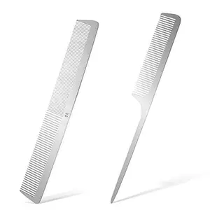 Barber 2-Piece Stainless Steel Grooming Set - Rat Tail Tool with Metal Pick, Flat Top Accessory for Hair Styling, Grooming Comb, Hair Care Comb
