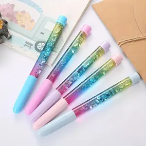 5 Pack Glitter Quicksand Gel Pens | Medium Point Quick-Drying Rollerball Pens, 0.5mm Black Ink, Cute Creative Fairy Magic Colorful Signature Pens for Girls, Creative Stationery - Plastic Material, Assorted Colors, Quicksand Effect