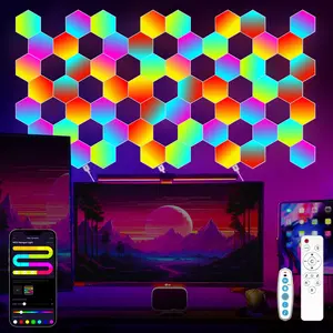 Smart Hexagon Lights LED Night Light RGB Colorful Wall Lights LED Modular Lights Support Music Sync DIY Gaming Atmosphere Lights Perfect Equipped with APP and Remote Control for Game Room Home and Bedroom Decoration Christmas Birthday & all Holidays