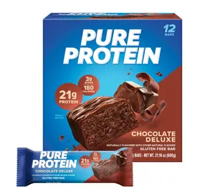 Pure Protein Chocolate Deluxe Protein Bars – 21g Protein, 3g Sugar, 190 Calories (12 count) Low Sugar* High Protein Snack - Gluten Free - Perfect for a Healthy Snack