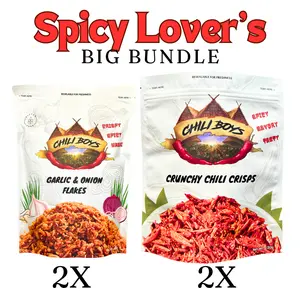 Chili Boys **Spicy Lover's Big Bundle** Spicy Crispy Garlic and Onion Flakes, and Crunchy Chili Crisps with Sesame Seeds, Ready To Eat. Snack Variety Box Snack Boxes