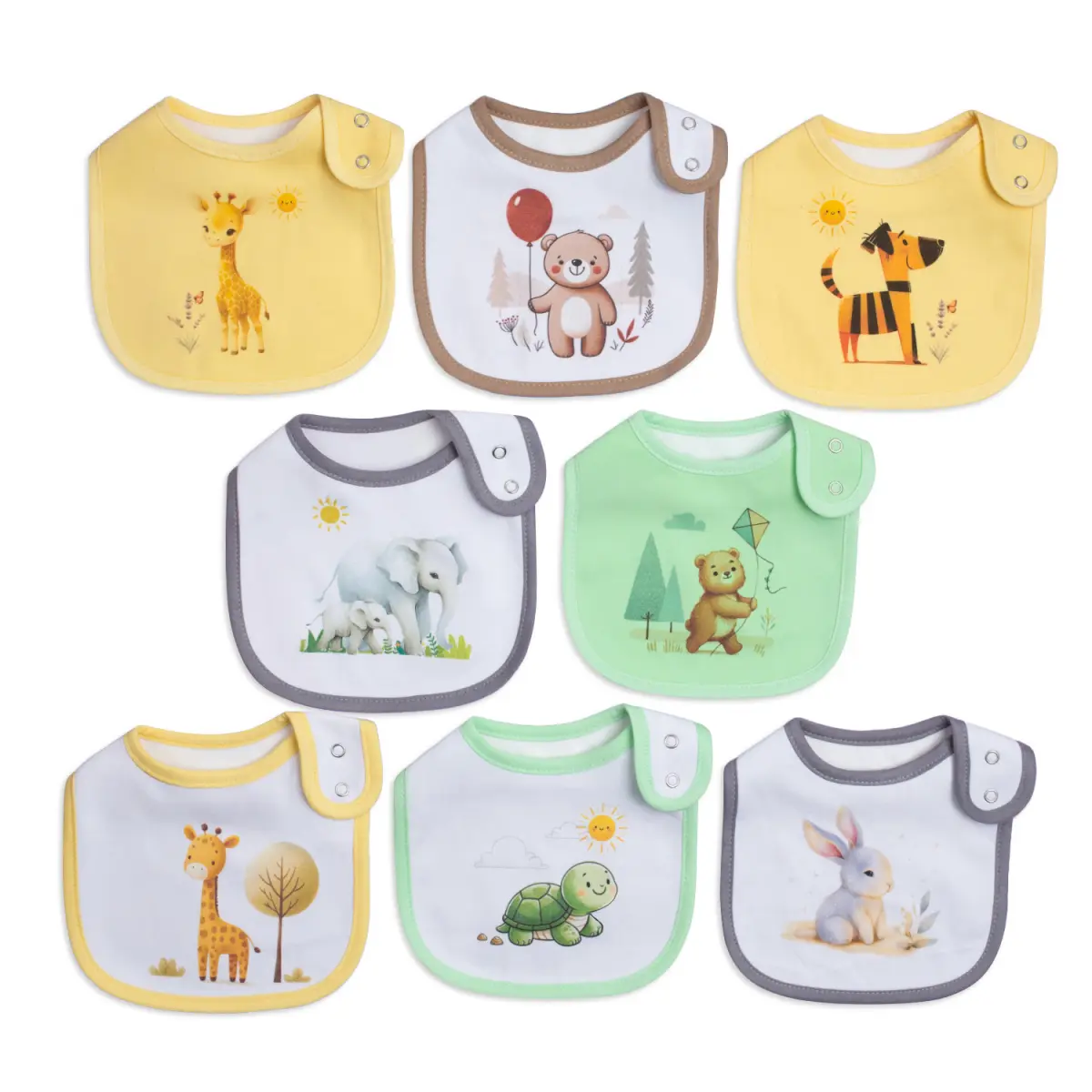 8-Pack Leakproof Baby Bibs for Boys & Girls, Cartoon Print Cotton Drool Bibs with Adjustable Snaps, Waterproof Feeding & Teething Bib Set for Newborns & Toddlers