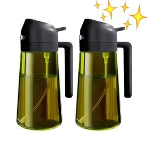 2026 New 2pc 2 in 1 Oil Dispenser Bottle Spray & Pour - 16oz/470ml Olive Oil Dispenser for Cooking, Air Fryer, Salad, Frying, Grilling (Black) Utensils Green