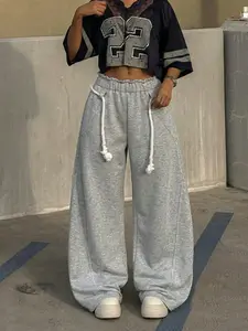 Women's Wide Leg Sweatpants Comfortable Casual Drawstring Joggers Soft Grey Lounge Pants High Waist Sweatpants with Pockets and Elastic Waistband Relaxed Fit Athletic Sweatpants Perfect for Home Leisure and Sportswear Womenswear, Casual Loose Pants