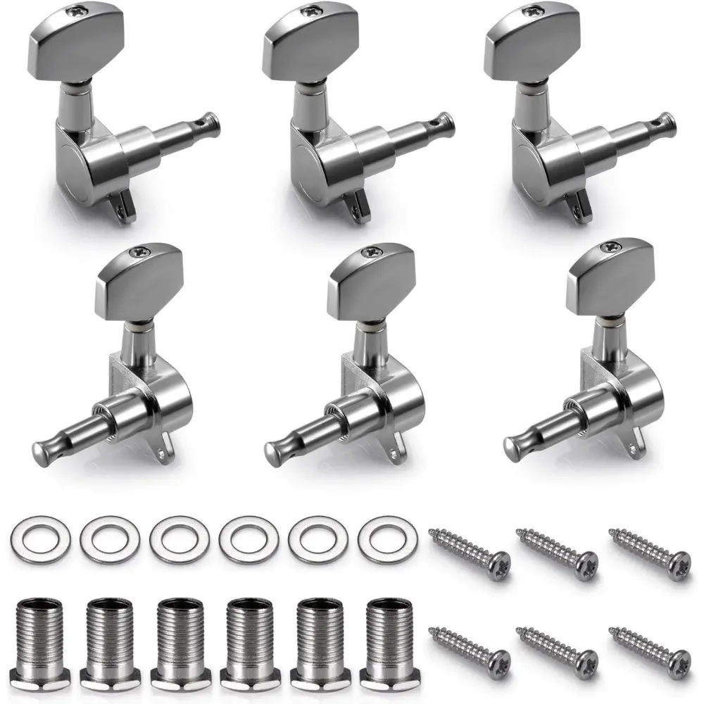 6pcs Heavy-Duty Adjustable Zinc Alloy Universal Fit Machine Head Tuners - Guitar Tuning Pegs, 3 Left & 3 Right Knobs for Electric, Acoustic Instruments