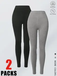 Women's Solid Color Leggings, Casual Comfy Breathable Skinny Pants for Daily Wear, Ladies Bottoms for Summer