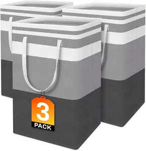 3-Pack Laundry Basket, Freestanding＆Waterproof Laundry Hamper, Collapsible Tall Clothes Hamper with Easy Carry Handles for Clothes, Towels in the Family and Dorm,Gradient Grey,75L