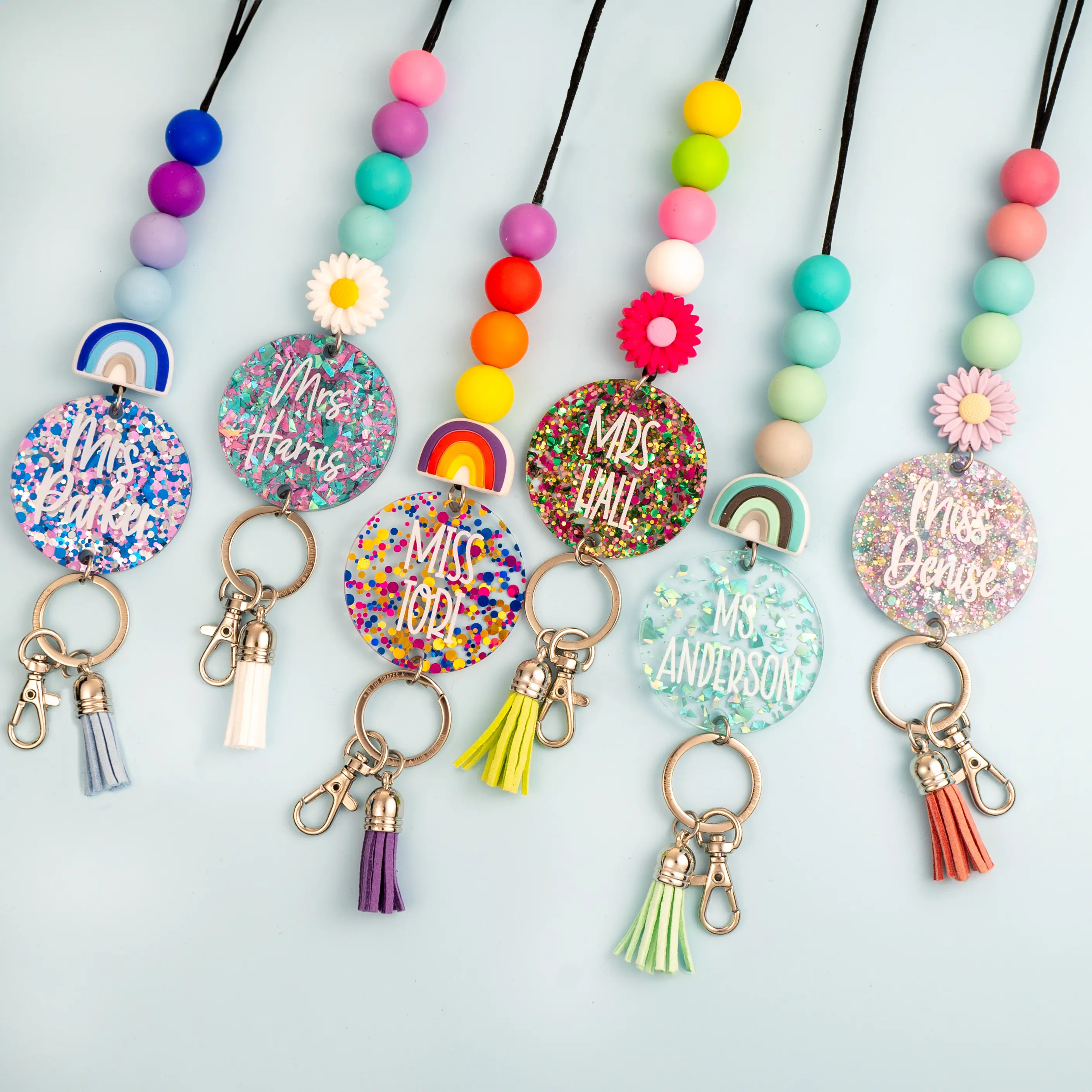 Glitter Teacher Lanyards - Personalized Lanyard with Name and Badge Holder - Cute Teacher Lanyard - By the Graces - Beaded Lanyard