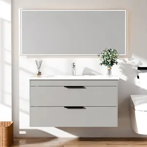 Generic Floating Bathroom Vanity with Drawers, White Cabinet with Marble Countertop, Modern Wall Mounted Sink Storage for Bathroom, Space Saving Organizer with Handle