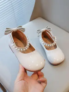 Girl's Solid Color Bow Decorated PU Leather, Cute Comfortable Breathable Flat Shoes for Daily Wear, Fashionable Shoes for Kids, Bowknot Design Shoes, Bowknot Design Flats