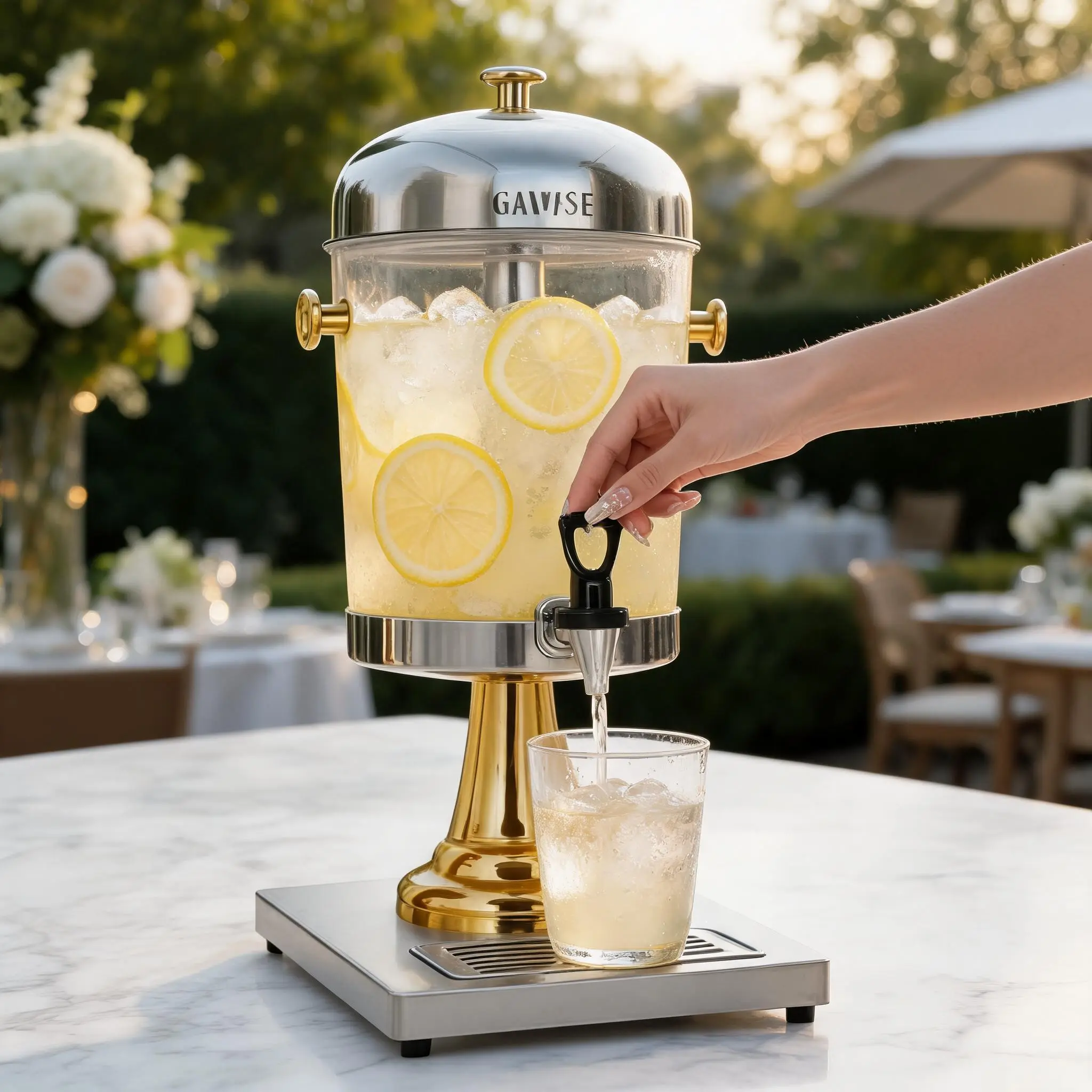 Garvee 2.2 Gallon Set of 1/2/3 Stainless Steel Beverage Dispenser with Ice Core, Stand, Spigot & Drip Tray - Ideal for Lemonade, Iced Tea, Juice at Parties, Weddings, and Events