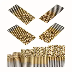 50-piece set of titanium-coated high-speed steel drill bits, round shank, spiral flute design, mixed sizes, multi-functional, suitable for daily household use and professional work and decoration when traveling.
