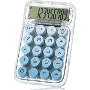 - Mechanical  Calculator, 10 Digits, Blue Calculator, Transparent , Large LCD Display, Big Buttons
