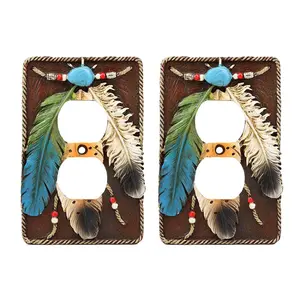 Ebros Southwestern Native 3 Feathers Double Receptacle Outlet Cover Set Of 2