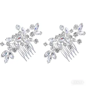 2 packs of vintage style crystal combs, used as sparkling rhinestone hair accessories for brides, bridesmaids, wedding, party hairstyles, and special occasions