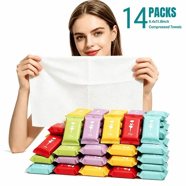 Compressed Towel Tablets, Magic Compressed Towel, 42-Count Disposable Face Towels, Disposable Face Towelettes for Travel & Camping, Soft Portable Washcloths, 9.4 x 11.8 Inches