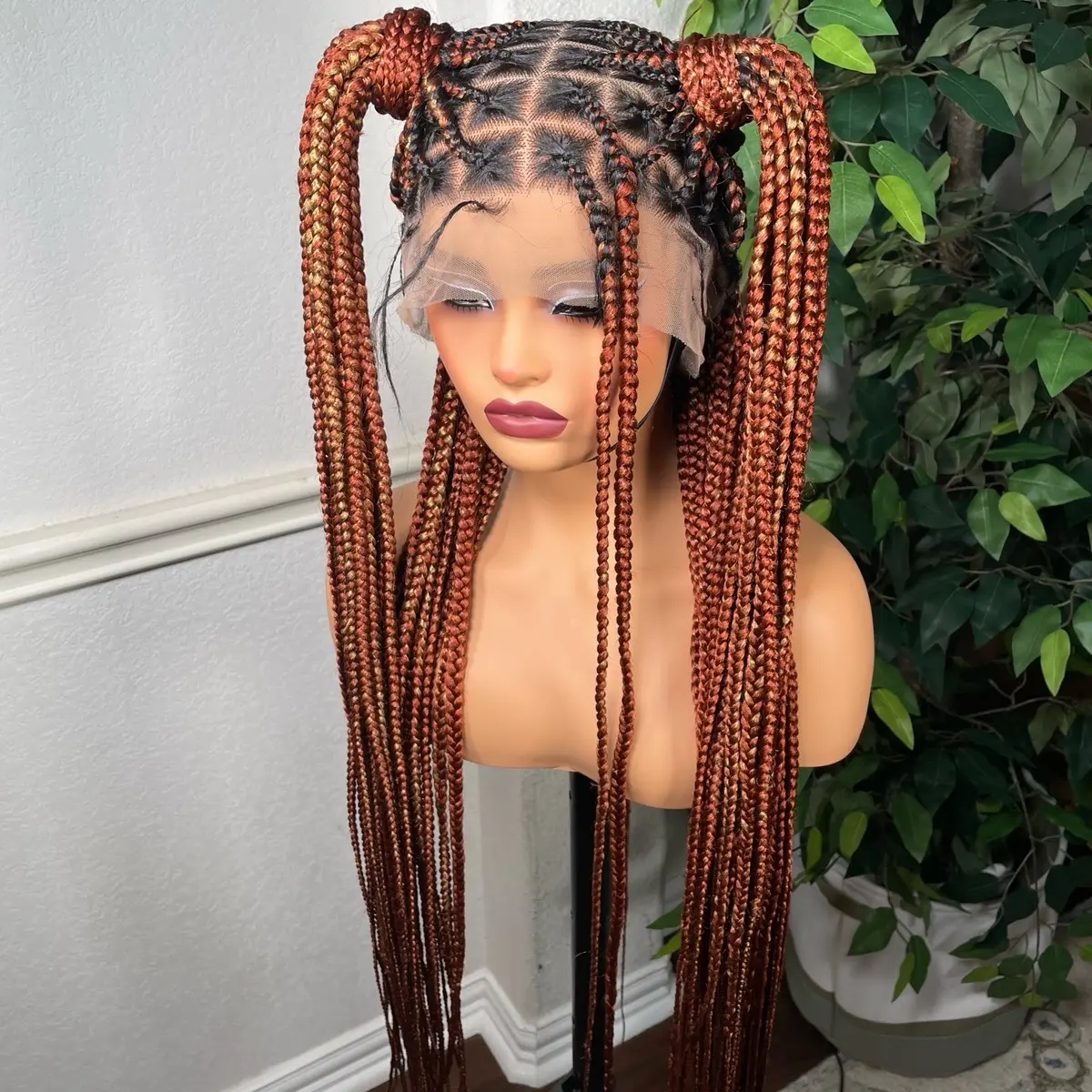 360 Full lace medium size Knotless braided box braid in 36 inches. made with hair synthetic lace wig Medium  Cap size :21.5– 22.5”